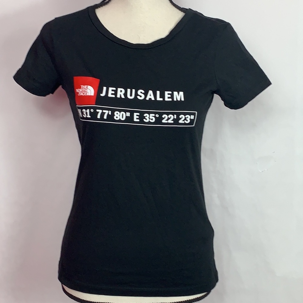 The North Face short sleeve black Jerusalem longitude/latitude coordinates top